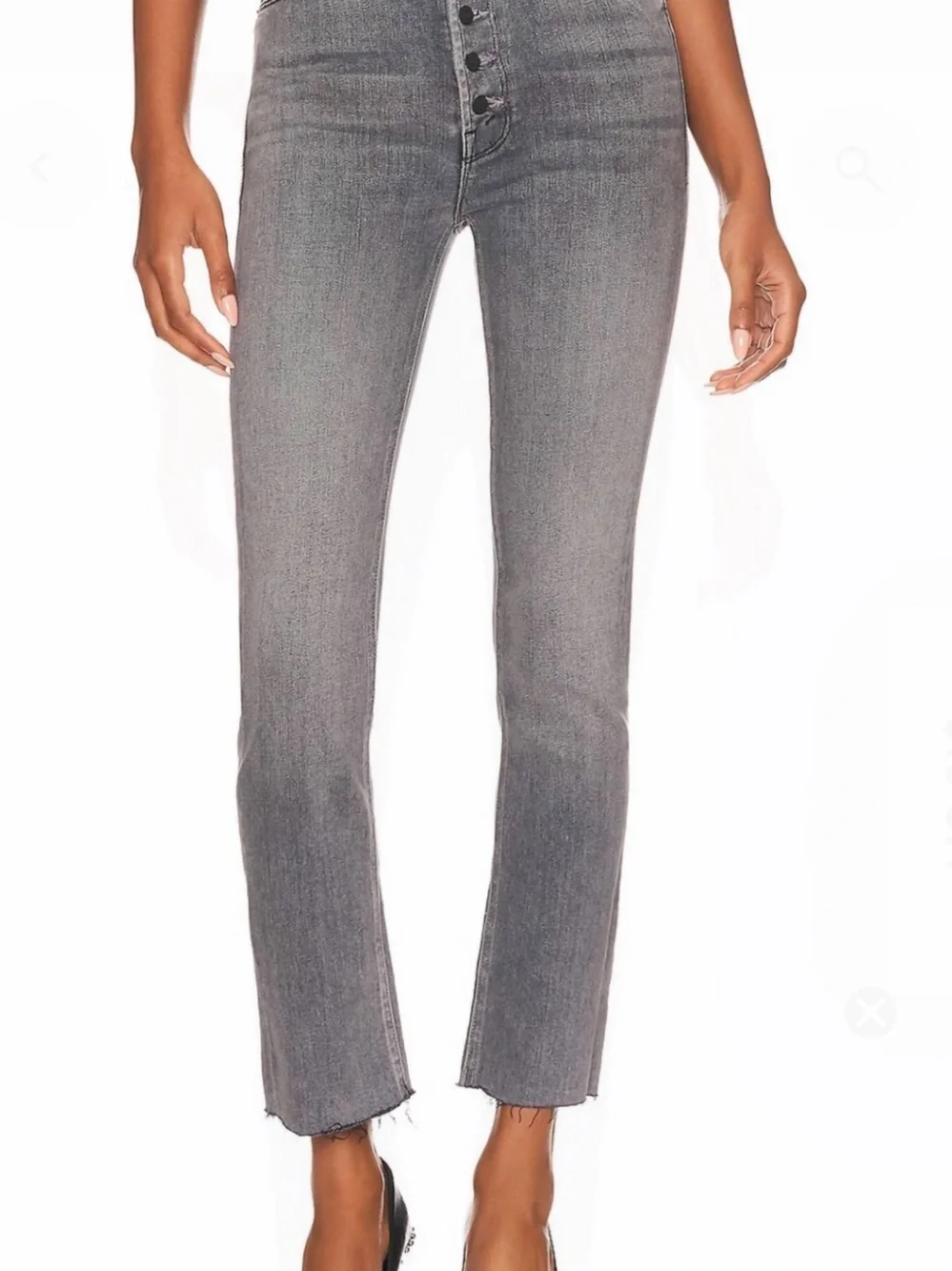MOTHER Gray High-Rise Button-Fly Ankle Jeans